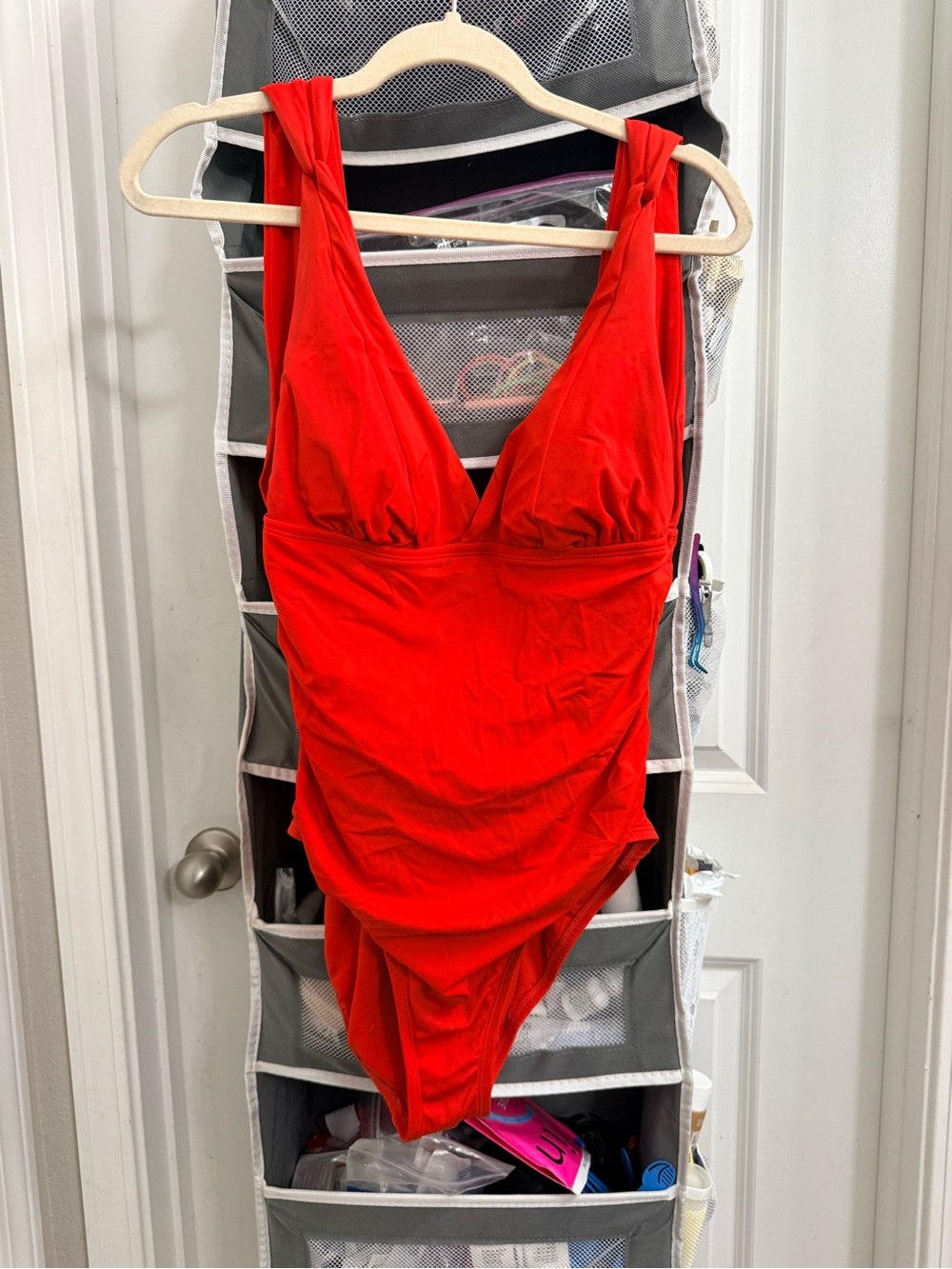 Time and Tru Red V-Neck One-Piece Swimsuit